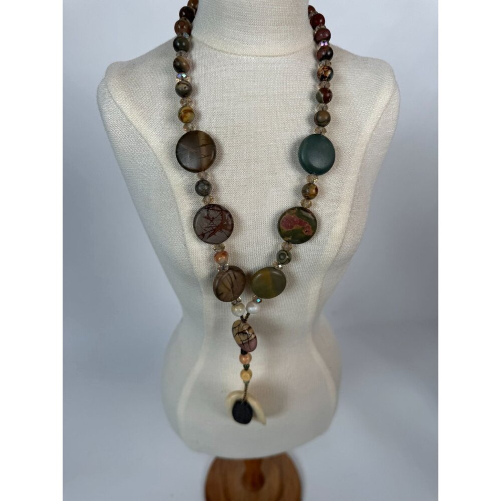 Unique Handmade Stone Necklace With Large Pendant & Beads